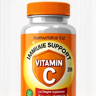 Isang bote ng Vitamin C with Zinc supplement, na may disenyo na nagpapahiwatig ng immune support.